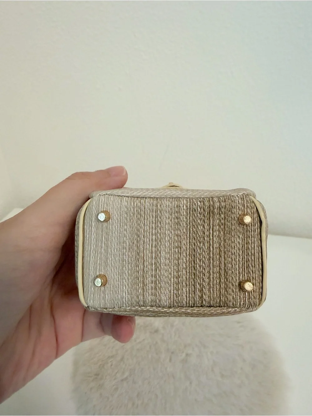 Mini Top Handle Bag Charm Woven Texture Coin Pouch Beige Luxury Style